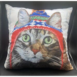 Two Can Art  Cat ThrowPILLOW 16x17” Christmas Winter Decor Snowflake Holiday